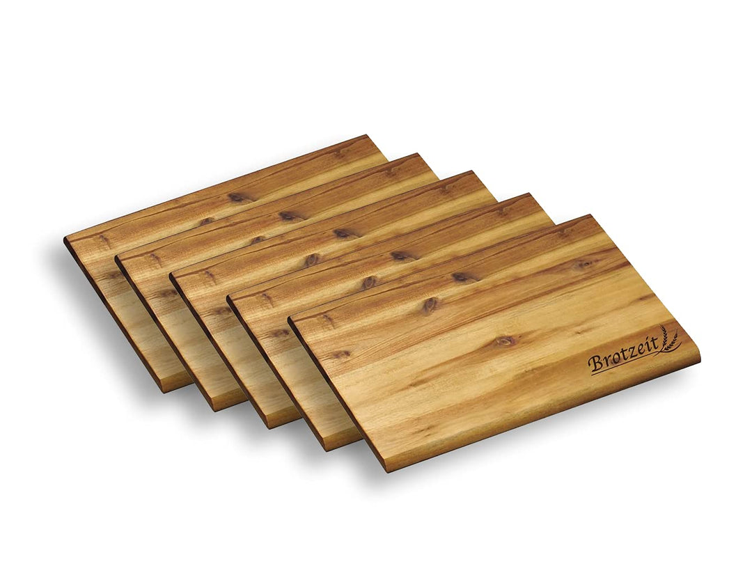 KESPER - 5er Pack - Frühstücksbrettchen XL mit Einbrand Brotzeit - 32 x 21 cm - Essbrett - Akazie -