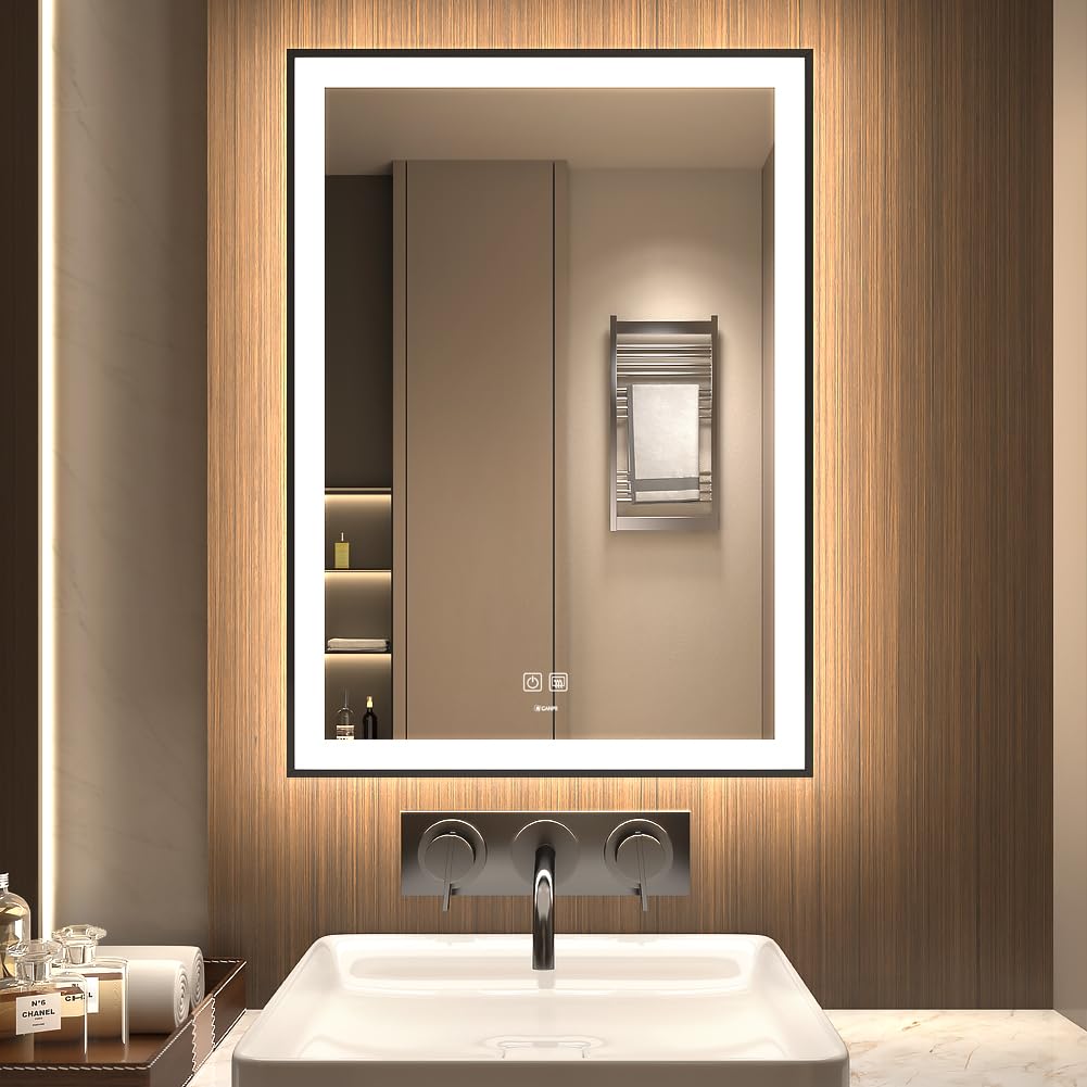 GANPE LED Badezimmerspiegel, Make-up Kosmetikspiegel Wandmontage, Grosser moderner rahmenloser beleu