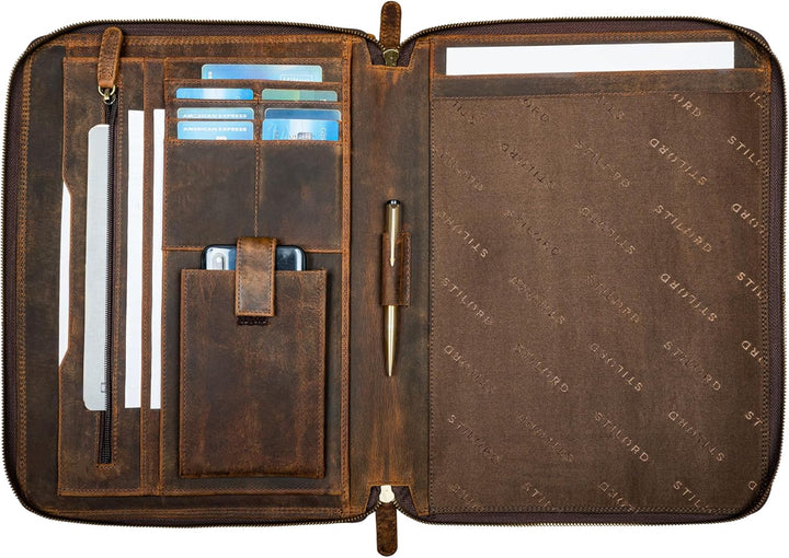 STILORD 'Ferris' Vintage Leder Dokumentenmappe - Perfekt für Arbeit, Büro & Meetings - Konferenzmapp