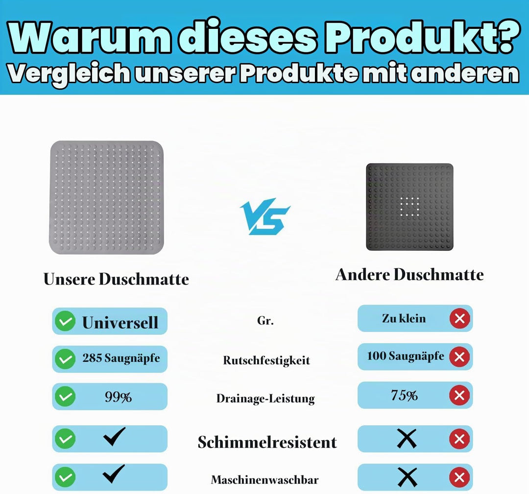 Duschmatte rutschfest 80x80 cm Gross | Dicke Antirutschmatte Dusche Quadratisch Schimmelresistent |