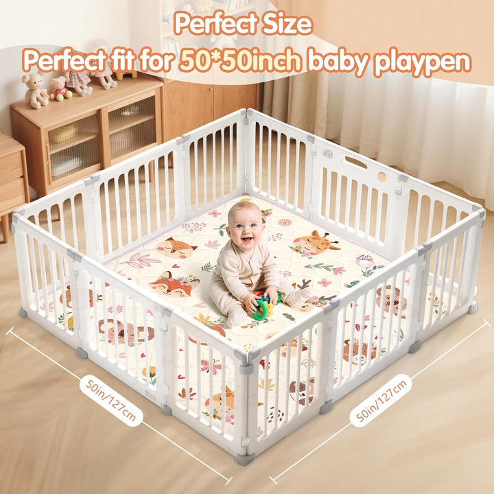 Spielmatte Baby 127×127cm mit Rutschfest, Extra Dicke 2cm Weiche Krabbelmatte Baby, Faltbar Krabbeld