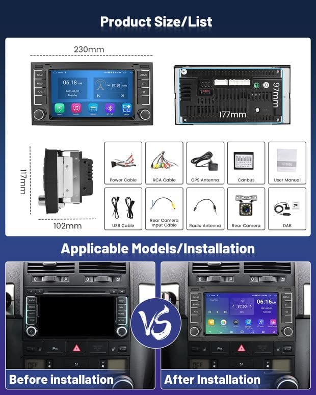 DAB 1G 32G Android 13 Autoradio mit Navi Für VW Touareg 2004-2011 Transporter Ts Multivan 2004-2009,