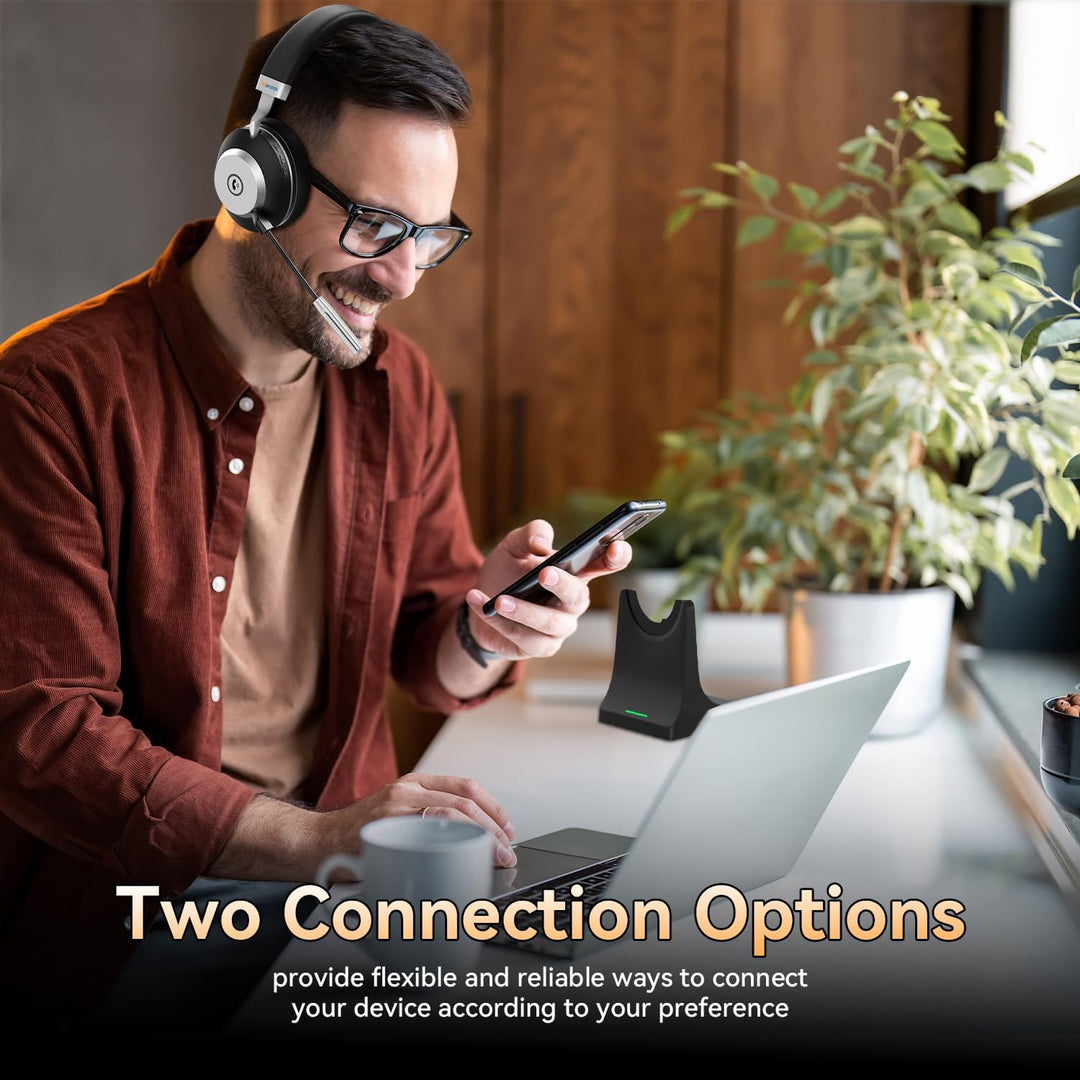 Wantek Wireless Business Headset mit Noise-Cancelling Mikrofon & Ladestation – Bluetooth 5.3 & 2.4GH