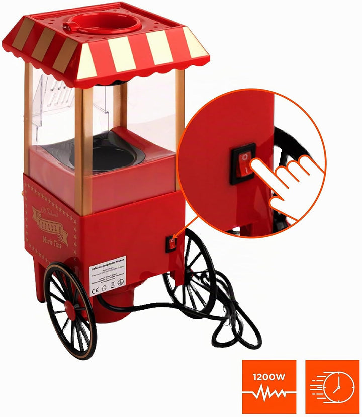 celexon CinePop CP500 Popcorn-Maschine - 24x19x39,5cm - Gewicht:1,7kg - Rot/Retro/Kirmes-Design- ohn