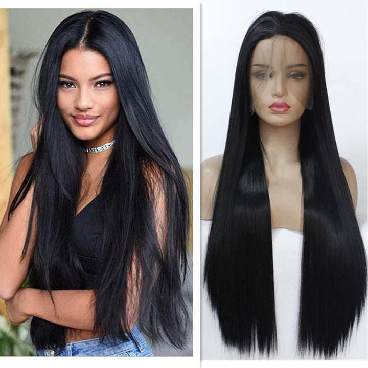 Synthetische Schwarze Lace Front Perücken Lange Gerade 13x4 Lace Hitzebeständig für Frauen Ersatz Sp