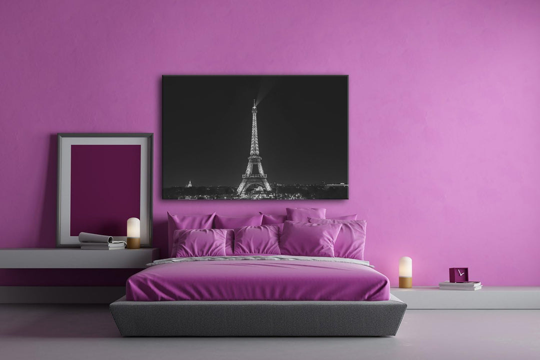 deyoli Eiffelturm in Paris bei Nacht Format: 60x40 Effekt: Schwarz/Weiss als Leinwand, Motiv fertig