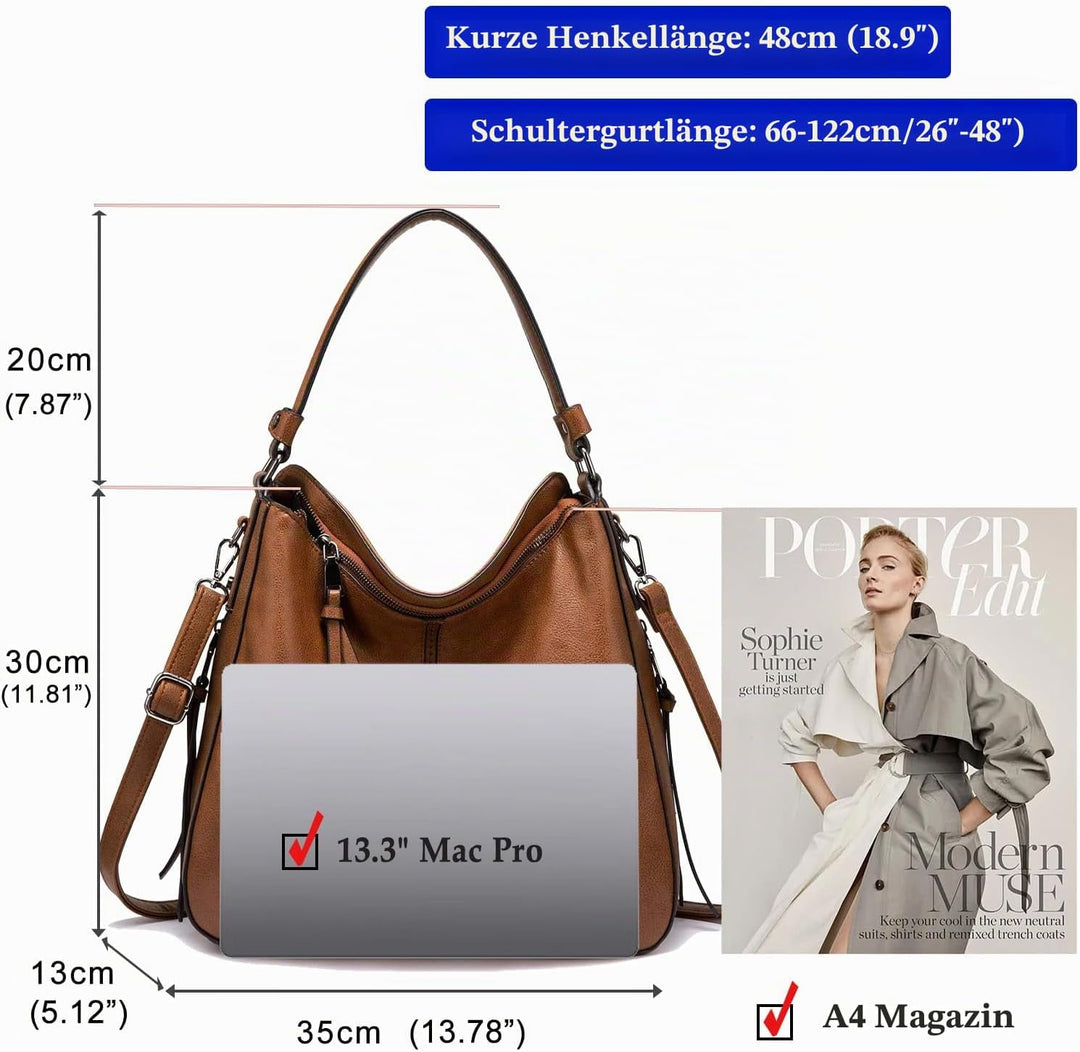 BestoU Handtasche Damen Schwarz Gross Leder Gross Tasche Umhängetasche Schultertasche Shopper Henkel