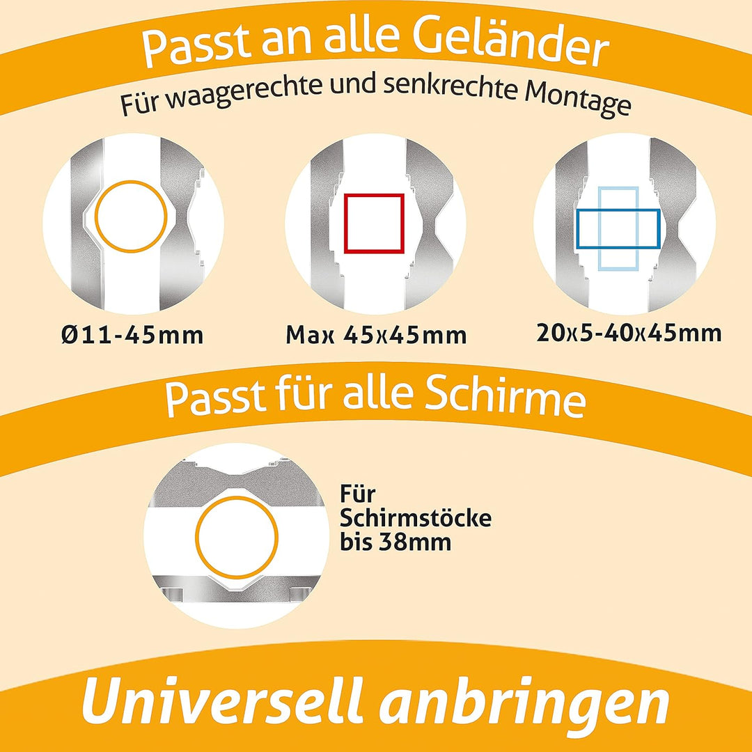 4smile Sonnenschirmhalter Balkongeländer – Aluminium Sonnenschirm Balkon Halterung - Schirmhalterung