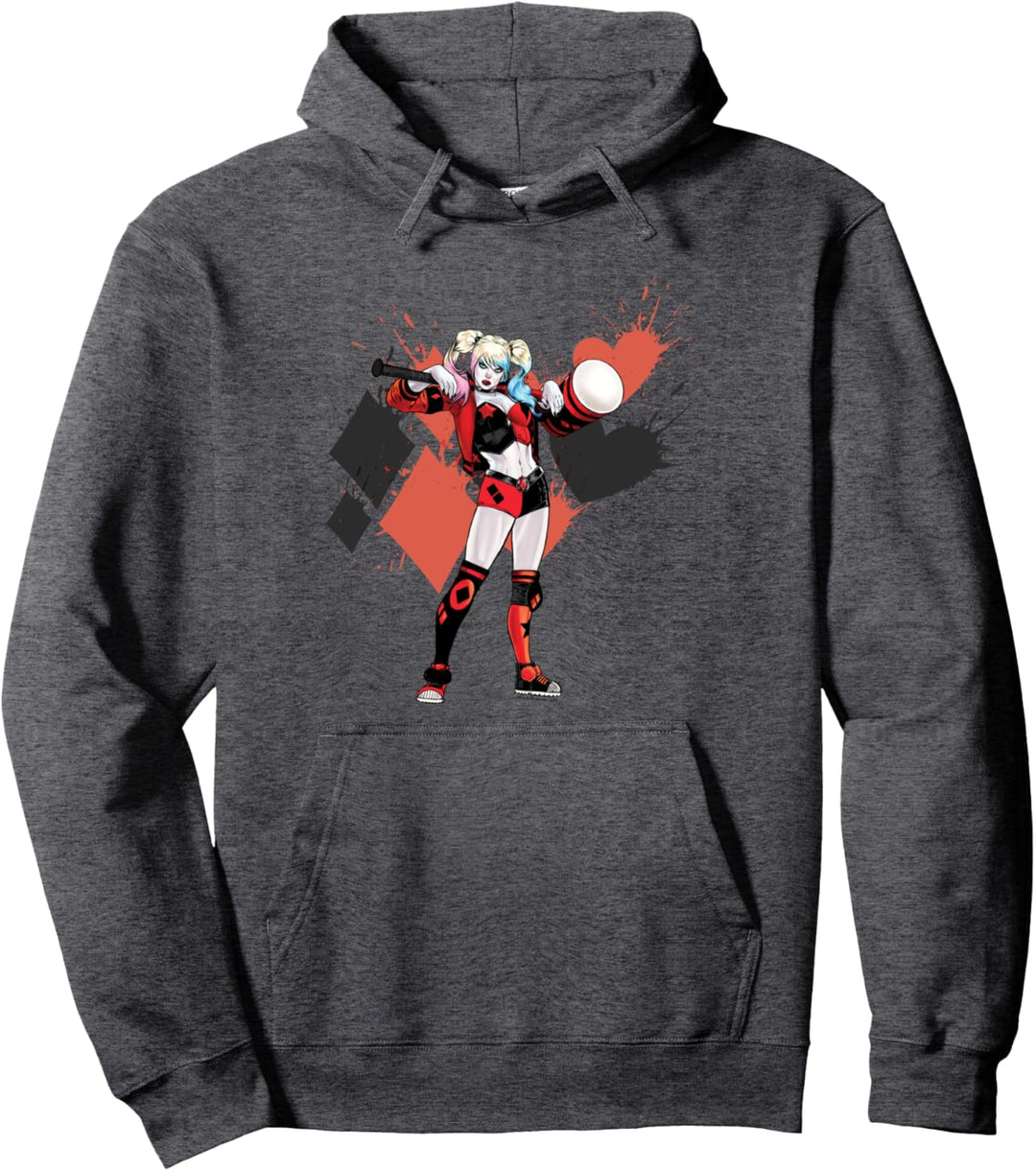 Harley Quinn Diamonds and Hearts Adult Pullover Hoodie