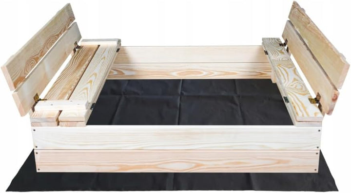 Sandkasten mit Sitzbank 100 x 100 cm, Dach, Naturholz, Sandkasten für Kinder, Spielplatz