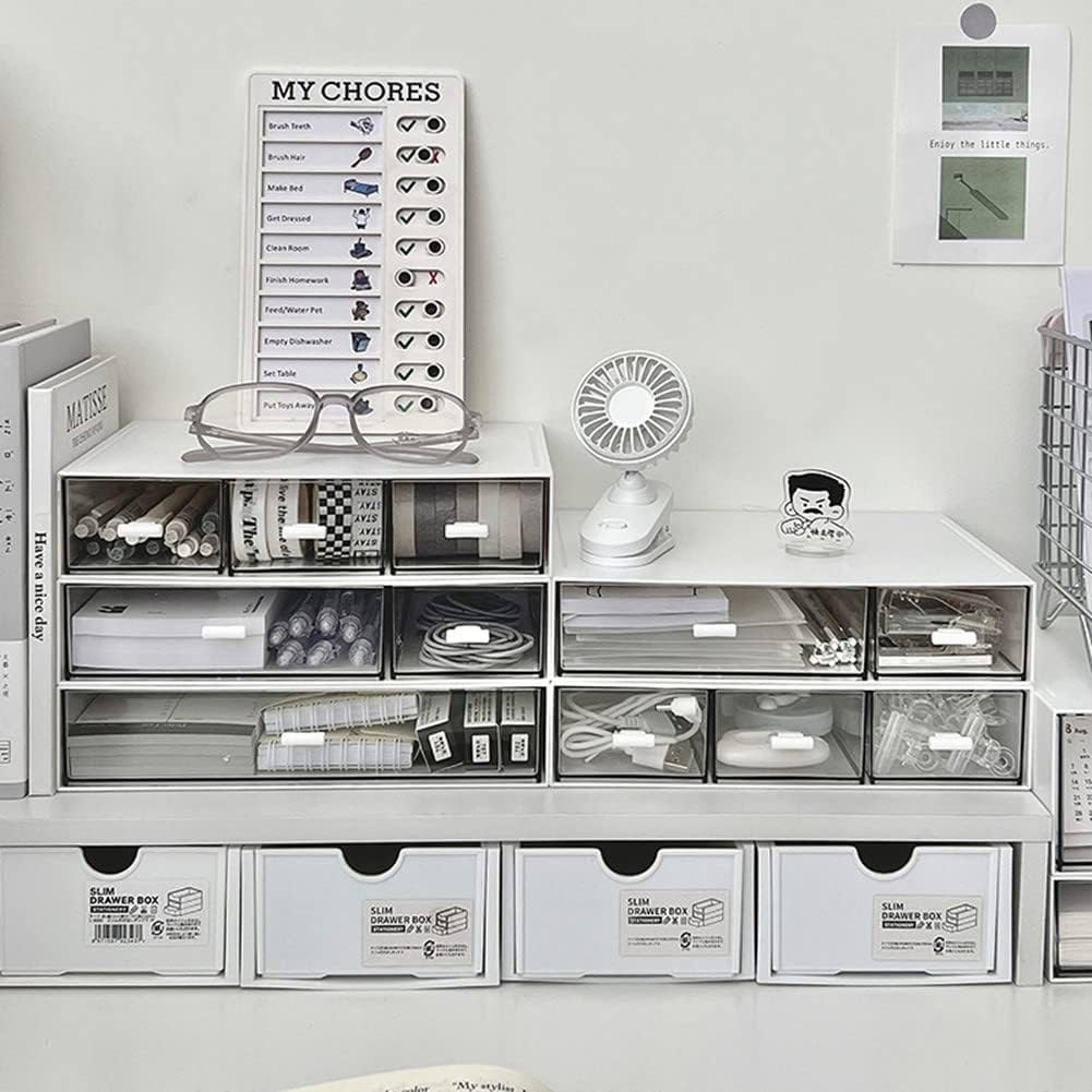 3 Stück Schreibtisch Organizer mit 6 Schubladen, Stapelbare Schubladenbox, Schreibtisch Organisation
