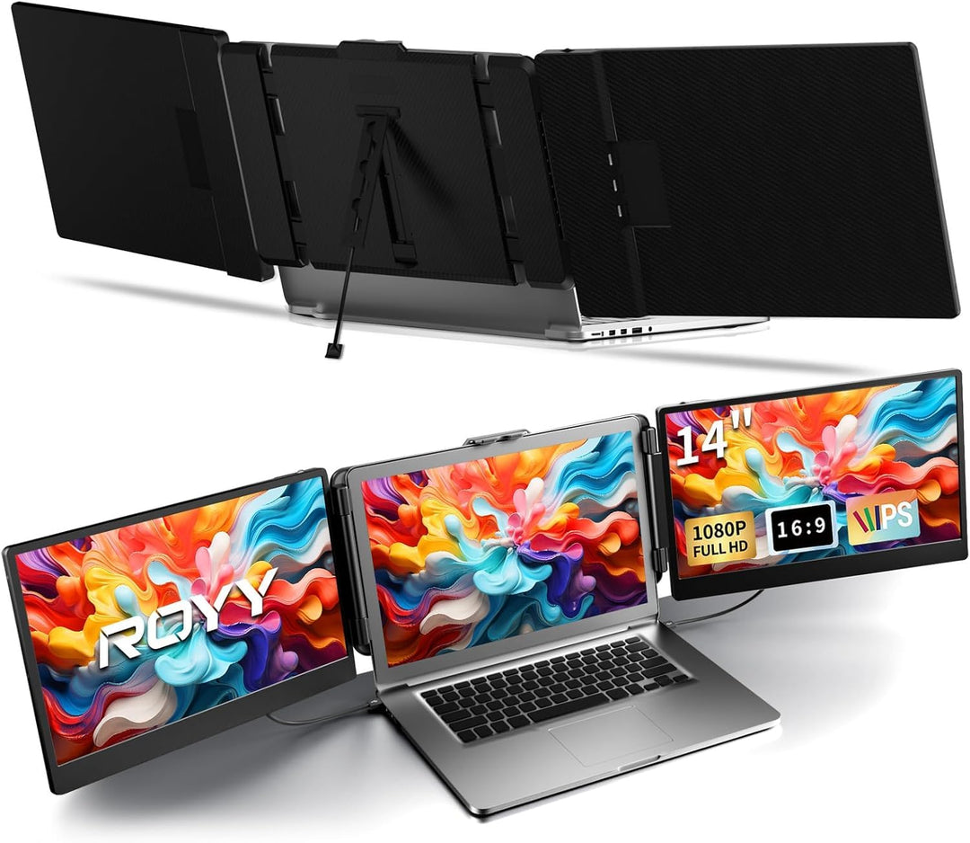 ROYY Laptop Bildschirm Erweiterung 14" FHD 1080P IPS Triple Tragbarer Monitor für Laptop 13,3-17", H