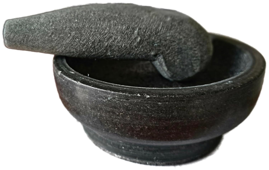 Mörser mit Stössel 18cm aus Granit, Tjobek Granitmörser Oelekan Steinmörser Indonesien