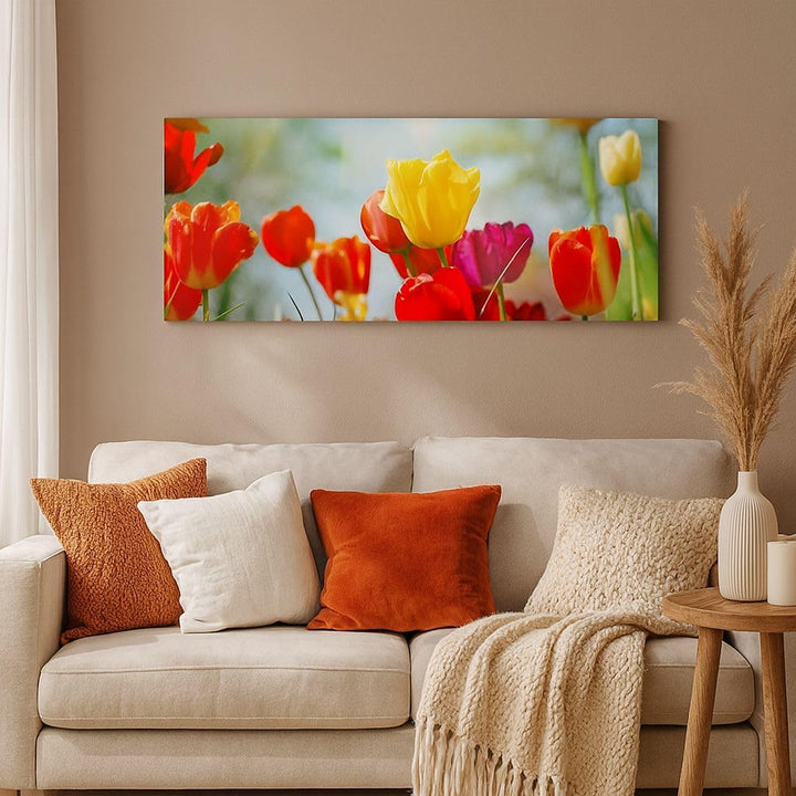 Panorama Bilder auf Leinwand 100x40cm Leinwandbild Tulpe Blume Plantage Wiese Gross Wanddeko Bild Sc