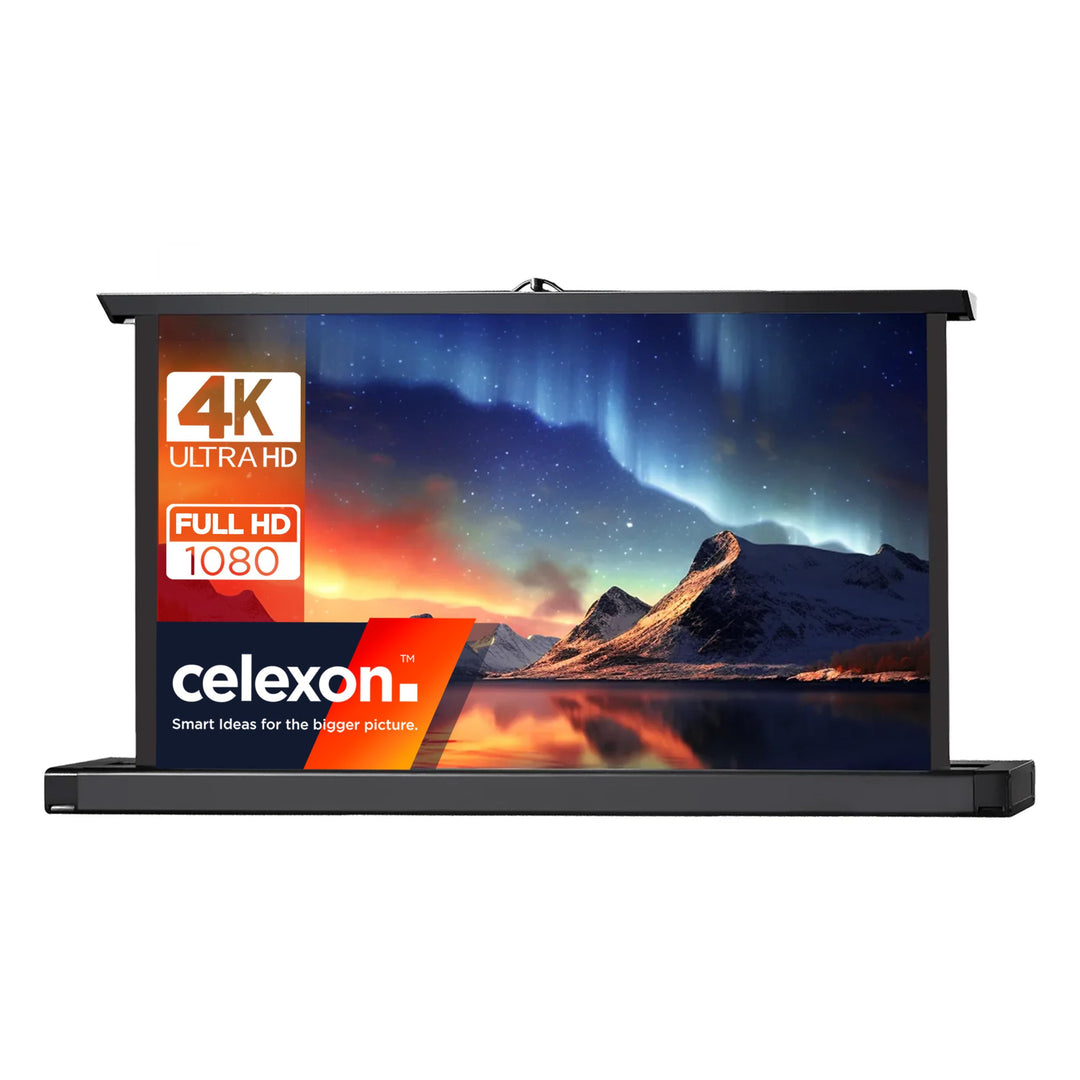 celexon tragbare Präsentations- und Heimkino-Beamer-Leinwand Mobil Tisch-Leinwand inkl. automatische