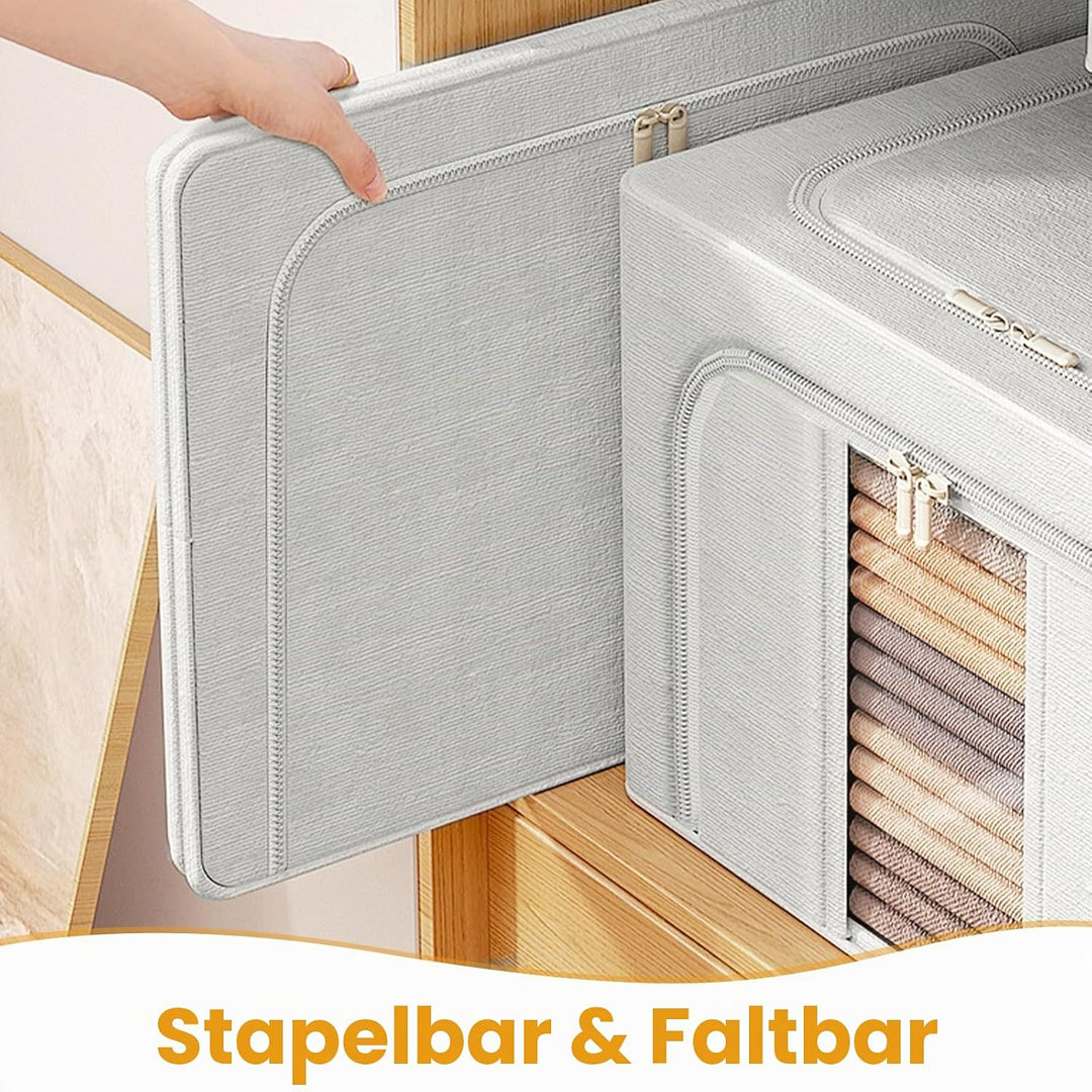 AIOR 2 Stück Aufbewahrungstasche mit Metallrahmen, 100L Faltbare Kleideraufbewahrung Schrank Organiz
