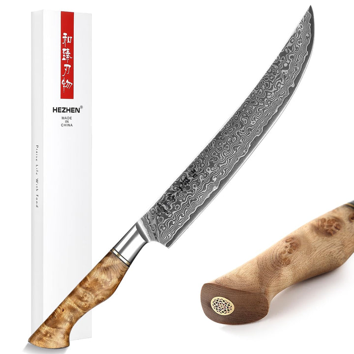 HEZHEN Damast Tranchiermesser, Damaststahl Fleischmesser Professionelle Slicer Messer, Zum Schneiden