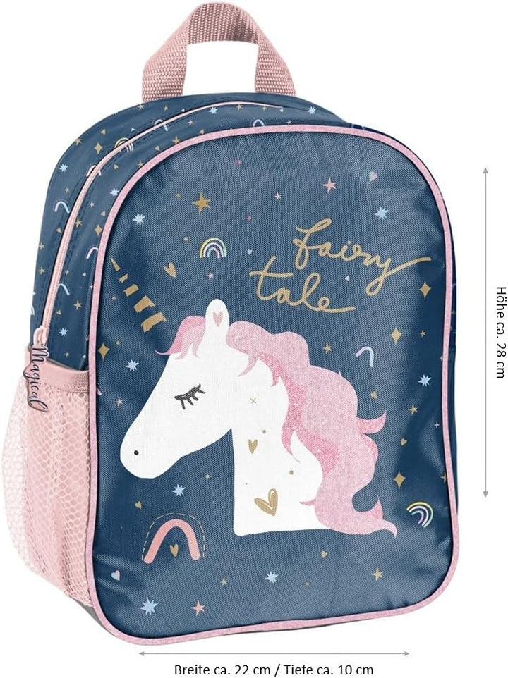 Unicorn Einhorn Kindergarten-Rucksack Set 4tlg. mit Brotdose, Trinkflasche und Turnbeutel Be
