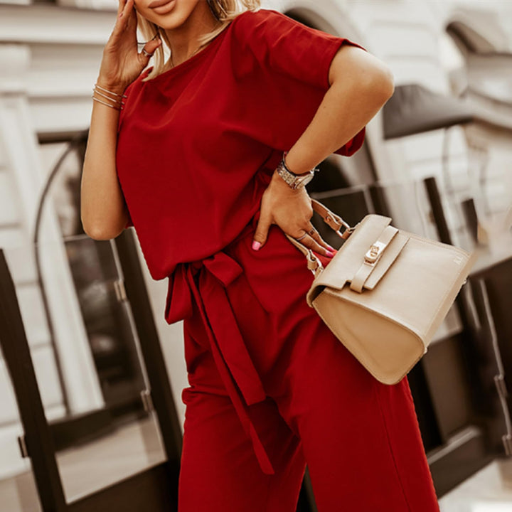 Bipily Damen Kurzarm Lang Jumpsuit Elegant Overall Jumpsuits O-Ausschnitt Playsuit Romper Hosenanzug