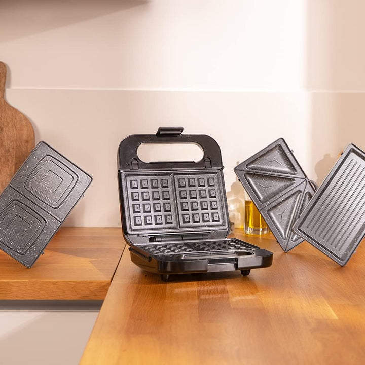 Cecotec 04309 Rock´nToast 4in1 sandwichtoaster, Acero inoxidable, Negro Grill + Quadrate + Dreiecke