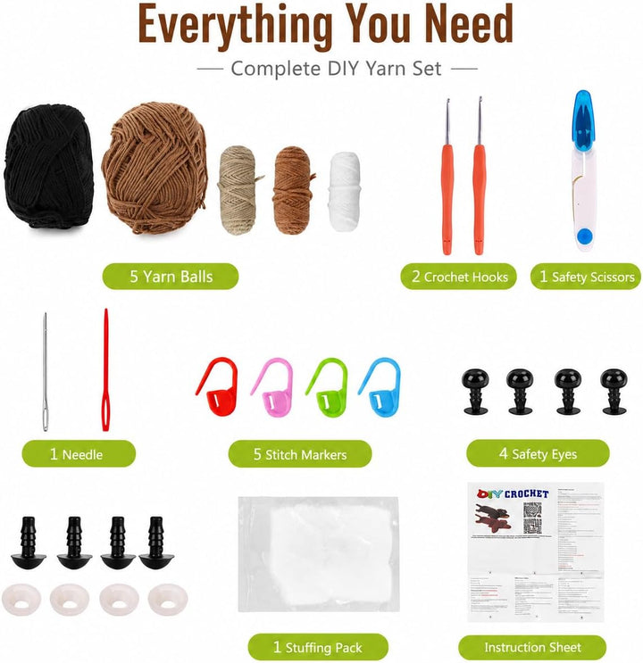 Houkiper Häkelset für Anfänger, Häckel Kit für Anfänger Tiere Häkeln Set Dackel Hund Crochet Set mit