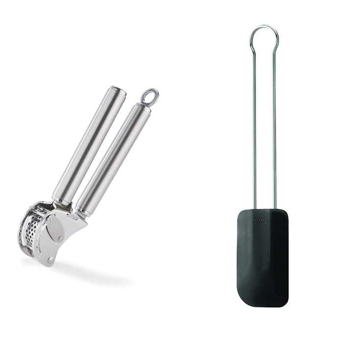 RÖSLE Knoblauchpresse mit Abstreifer, Presse in Profi-Qualität für Ingwer und Knoblauch, mit klappba
