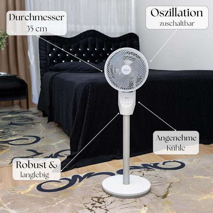 Zilan Standventilator leise mit Fernbedienung kraftvoller Ventilator mit Timer 60W energiesparend 3