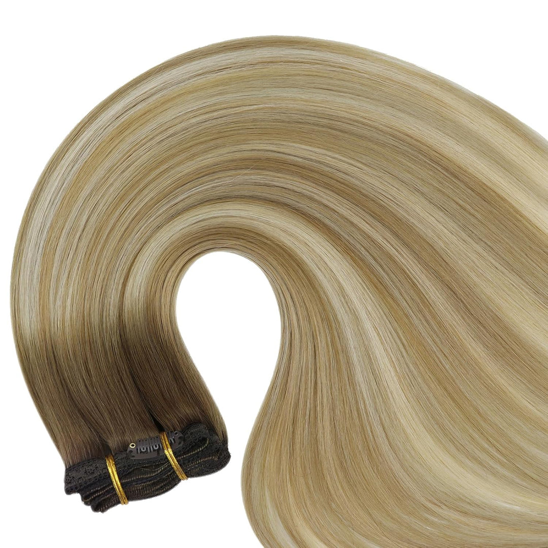 Fshine Clip Extensions Echthaar Günstig, 25cm 50g 3 Stücke Echthaar Extensions Clip in Haarverlänger