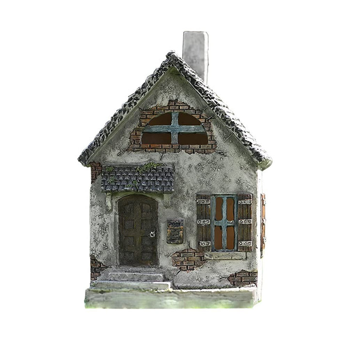 Feenhaus, 14cm Miniatur Pastoral kleines Haus Harz Retro Elfenhaus Miniatur Landschaft Gartenfigur G