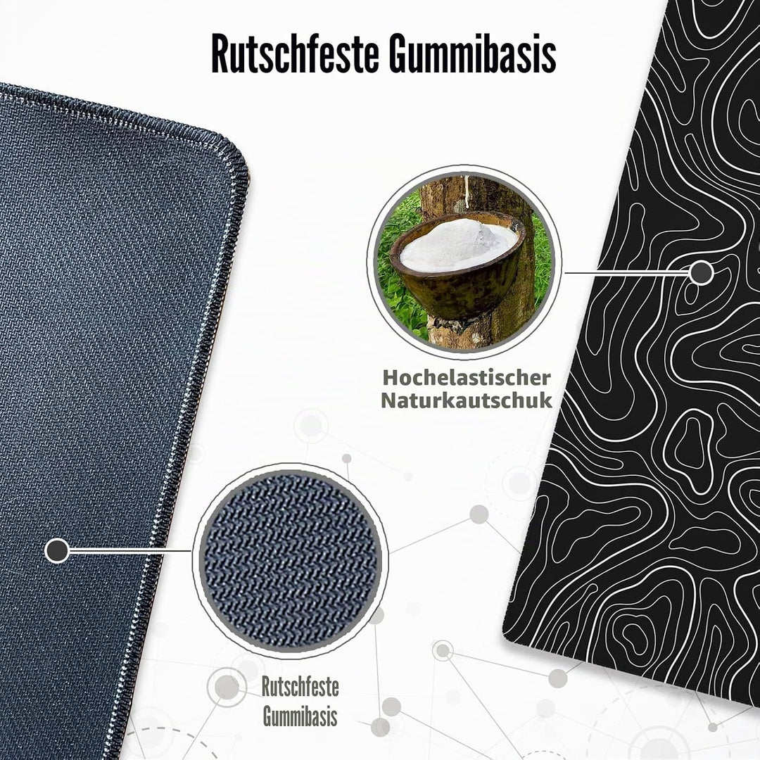 Ovenbird Grosses Gaming-Mauspad mit genähten Kanten, topografische Karten, XL-Mauspad mit rutschfest