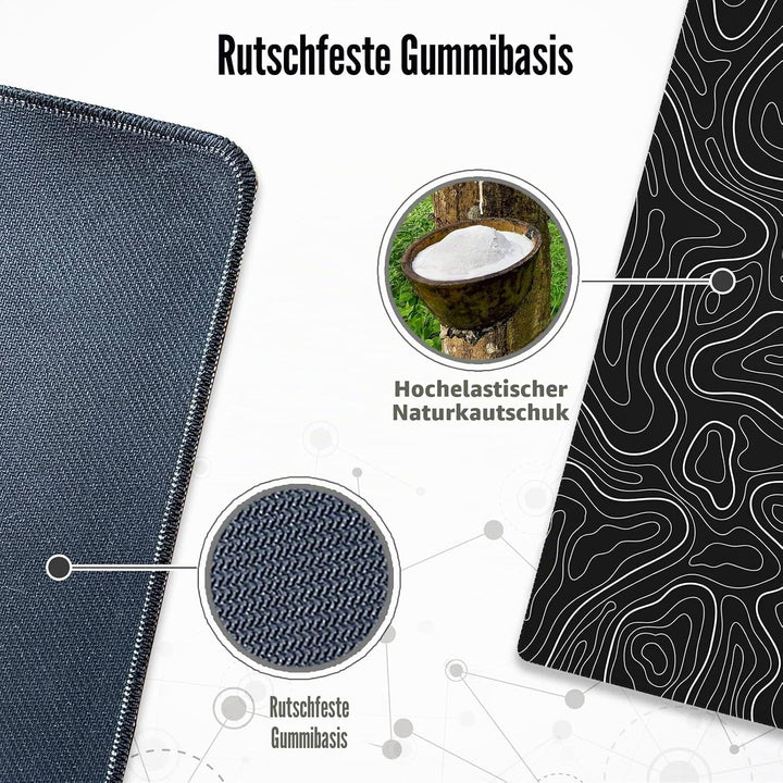 Ovenbird Grosses Gaming-Mauspad mit genähten Kanten, topografische Karten, XL-Mauspad mit rutschfest