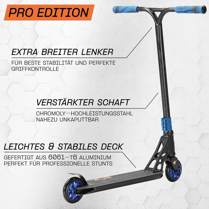 STAR SCOOTER Professional Freestyle Kick Stunt Scooter ab 8 Jahre | 110mm ABEC-9 Lager Alu Kinder Ci