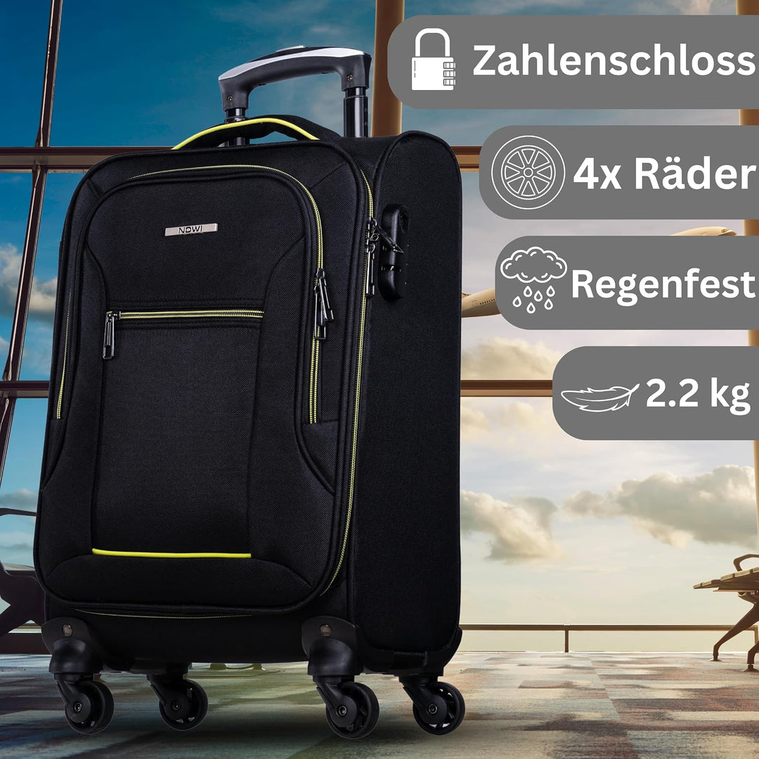 NOWI Sevilla Weichschalen Trolley M – Leichter Stoff Koffer 30L mit 4 Rollen &amp; Zahlenschloss | Handg