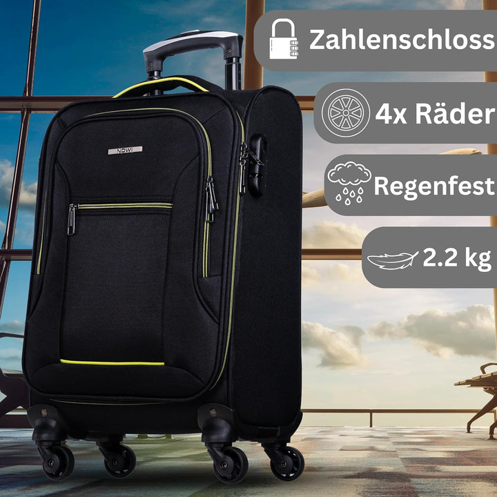 NOWI Sevilla Weichschalen Trolley M – Leichter Stoff Koffer 30L mit 4 Rollen &amp; Zahlenschloss | Handg