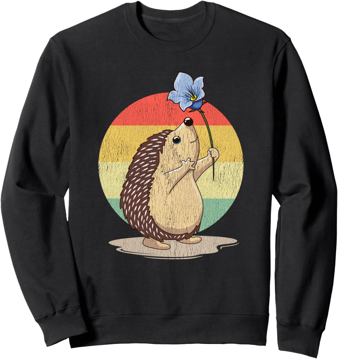 Süsser Igel Retro Blume Sonnenuntergang Herbst Tiere Sweatshirt