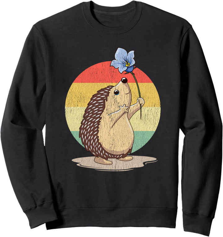 Süsser Igel Retro Blume Sonnenuntergang Herbst Tiere Sweatshirt