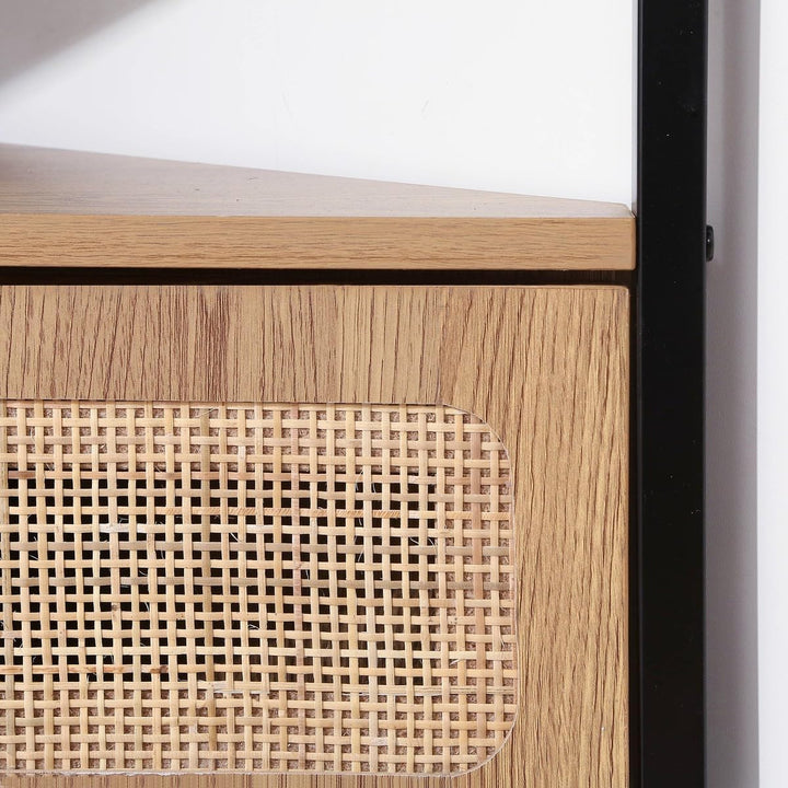 Calicosy - TV-Eckschrank, 1 Klapptür, Geflecht aus Rattan, Holzdekor, Spanplatten, Metallfüsse, Wohn