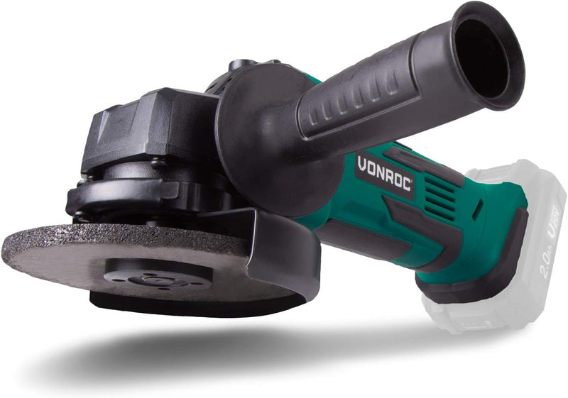 VONROC Akku-Winkelschleifer 115mm, VPower 20V (ohne Akku und Ladegerät) - Inkl. Seitengriff und Aufb