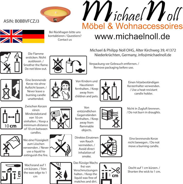 Flammschalen Lemon Citronella für draussen 4 Stück - Outdoor-Kerzen Terracotta - Für deinen Garten -