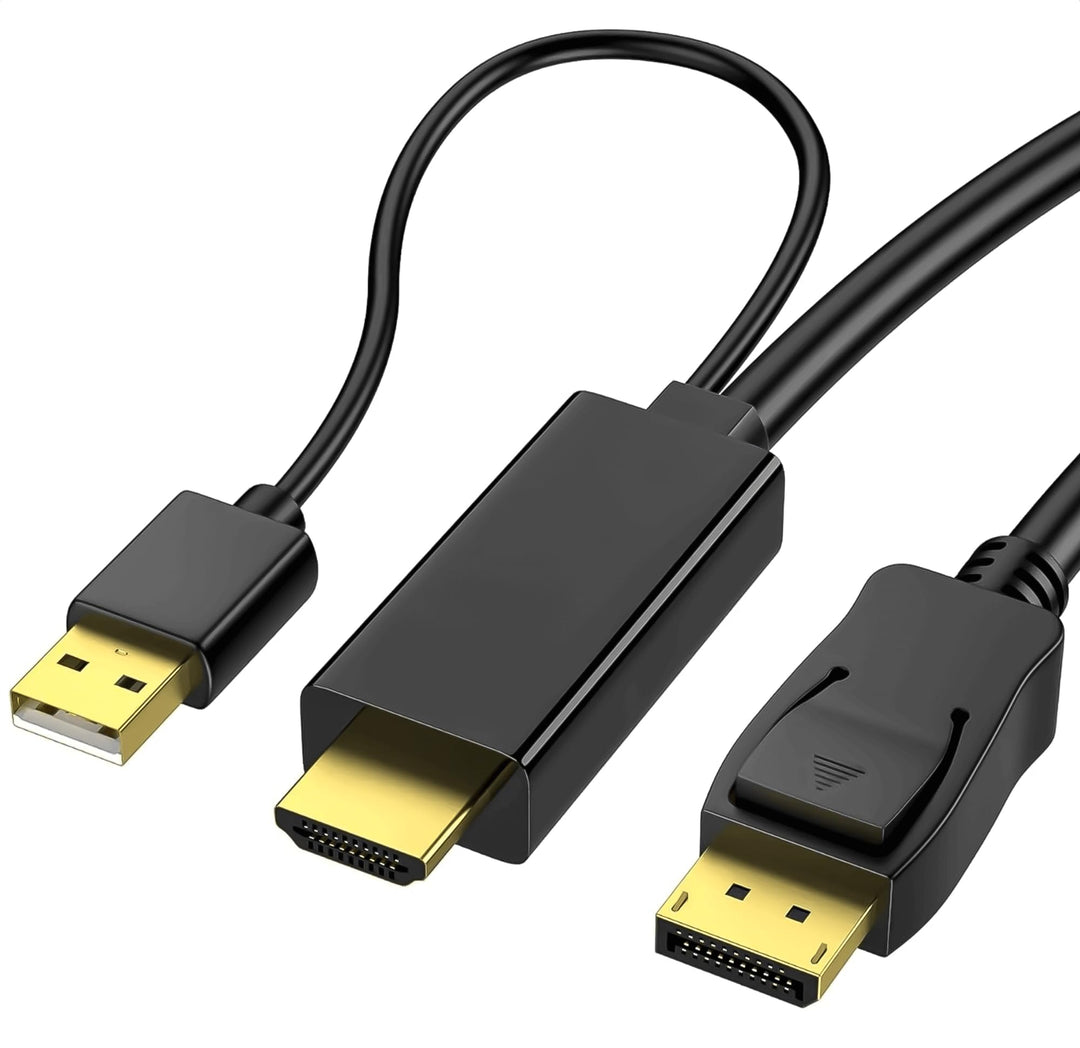 Reagle HDMI zu DisplayPort Kabel 4K 60Hz - Einweg-Übertragung, Plug &amp; Play, USB-A Stromversorgung, U