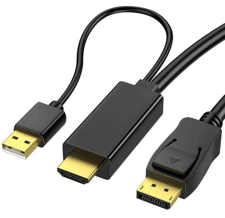Reagle HDMI zu DisplayPort Kabel 4K 60Hz - Einweg-Übertragung, Plug &amp; Play, USB-A Stromversorgung, U