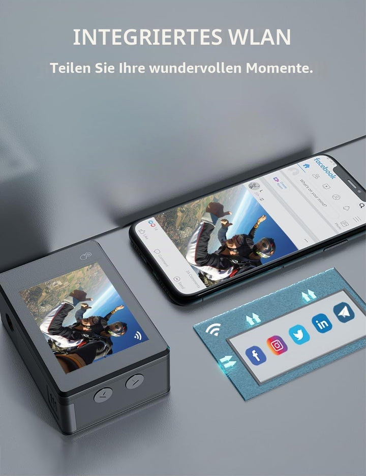 Apexcam 4K 30FPS 20MP Action Cam Dualscreen Touchscreen 40M wasserdichte Unterwasserkamera EIS Stabi