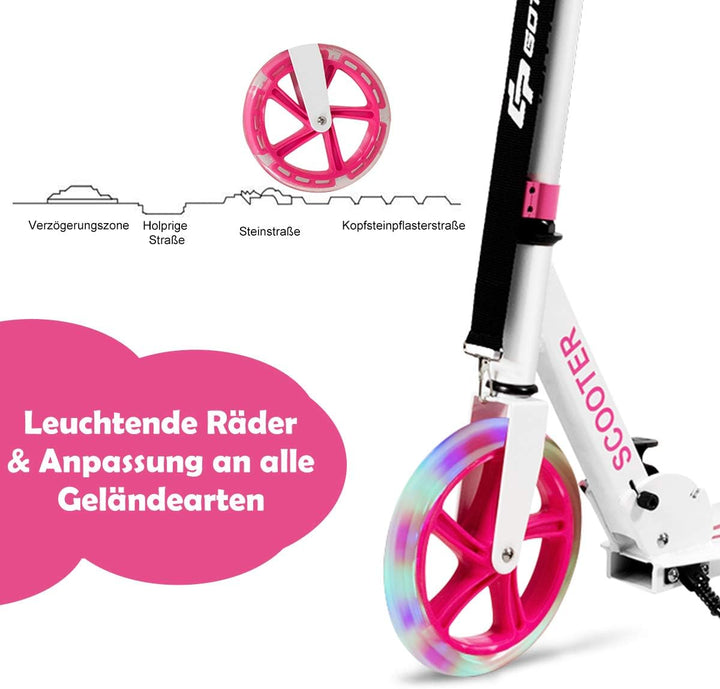 GOPLUS Scooter Kinder, Cityroller aus Aluminium bis zu 100kg, Kickscooter mit Schultergurt & LED Räd