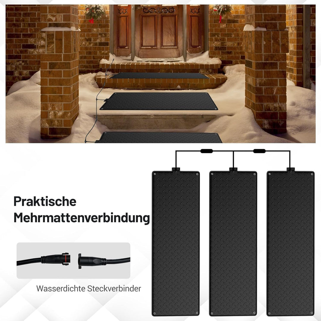 GYMAX Beheizte Schneeschmelzmatte 25,4 x 76,2 cm, rutschfeste Gehwegmatte bis zu 18 Matten anschlies