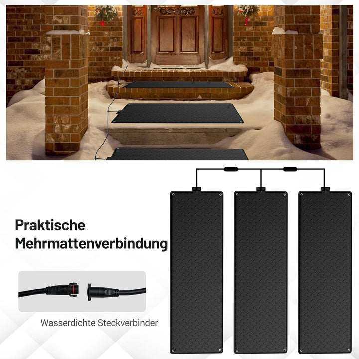 GYMAX Beheizte Schneeschmelzmatte 25,4 x 76,2 cm, rutschfeste Gehwegmatte bis zu 18 Matten anschlies