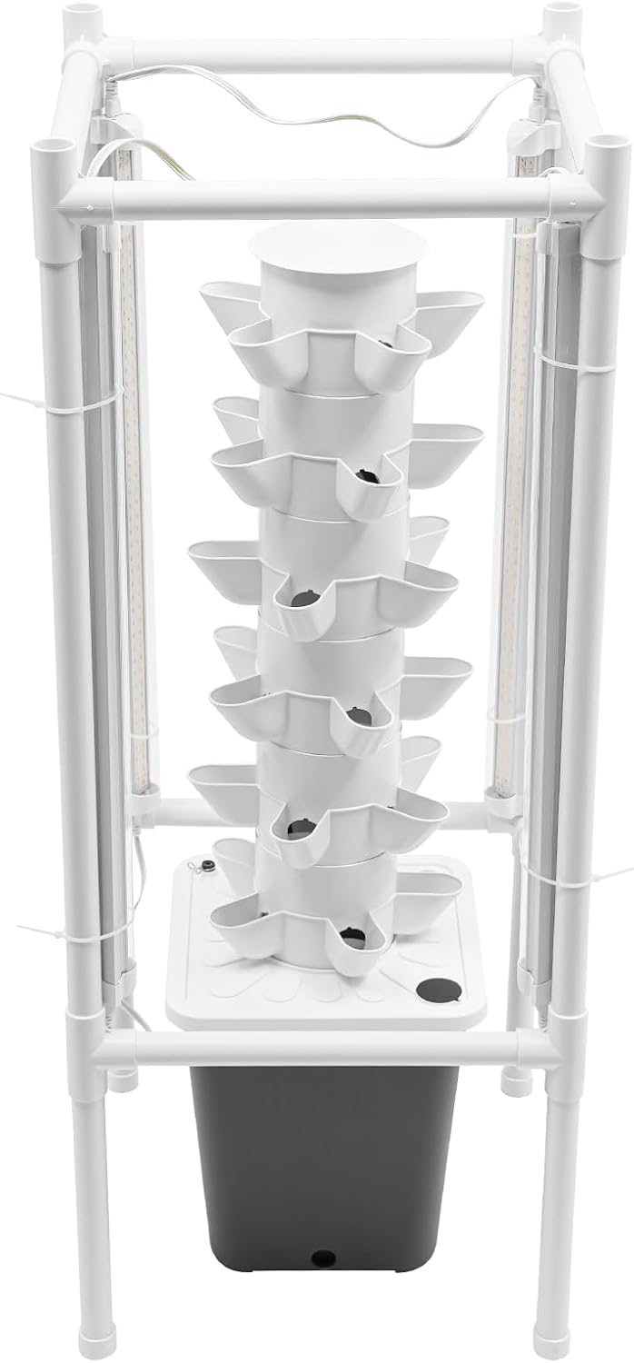 30 Löcher Hydroponik-anbauturm 6 Ebenen Vertikaler Pflanzständer mit LED Beleuchtung Wasserpumpe Zei