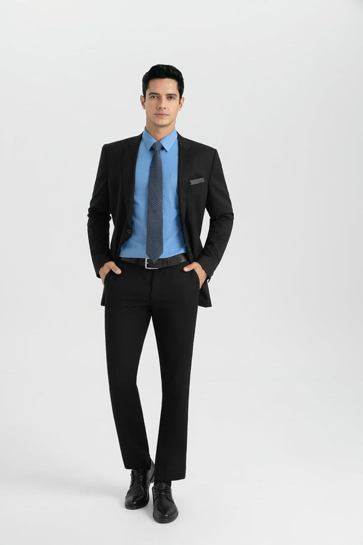 HISDERN Herren Hemd Langarm Einfarbige Hemden mit Krawatte und Taschentuch Formelle Businesshemd Hoc