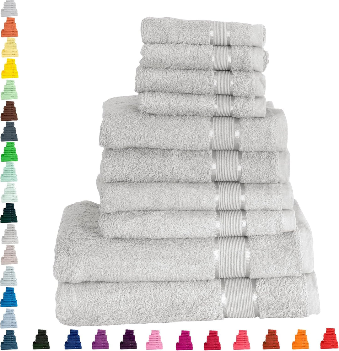 Mixibaby Handtuch 10er Set 2X Duschtuch 4X Handtuch 4X Gästetuch 100% Baumwolle Frottee, Farbe:Grau