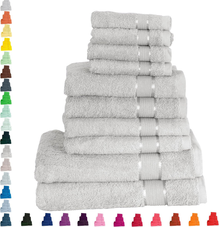 Mixibaby Handtuch 10er Set 2X Duschtuch 4X Handtuch 4X Gästetuch 100% Baumwolle Frottee, Farbe:Grau