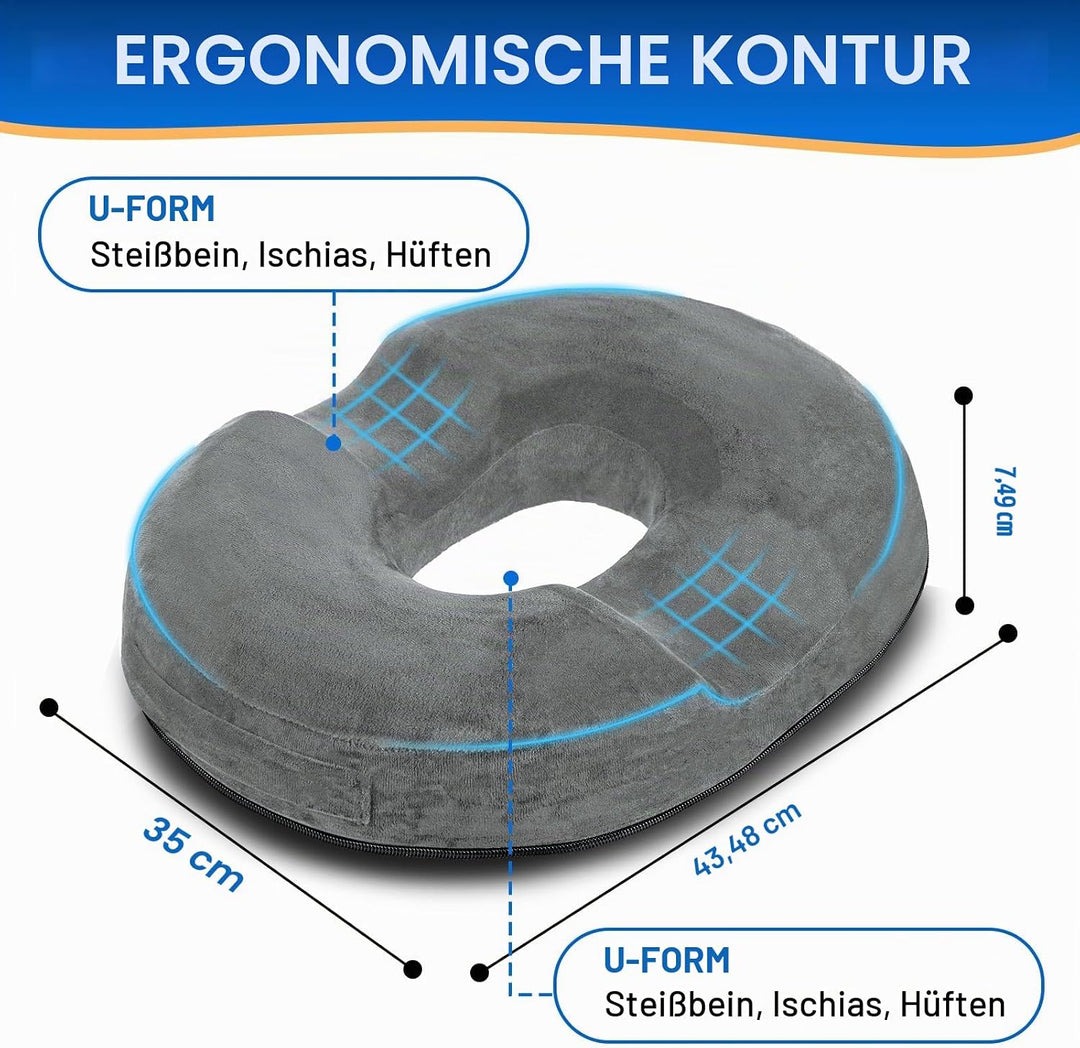 Donut Sitzkissen aus Memory Foam – Ergonomisches Ringkissen für Büro, Auto & Homeoffice – Druckentla